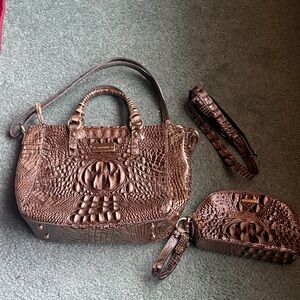 Brahmin Embossed Leather Satchel Set in Rich Brown